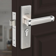 Plantex Heavy-Duty Door Lock Set - Main Door Lock Handle Set/Mortise Lock with 3 Keys, Brass Lock Body & Cylinder (8127 - Satin White & Chrome)-1