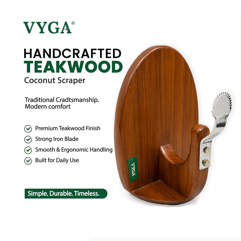 Vyga Curv Teakwood Coconut Scraper with Protection Cap