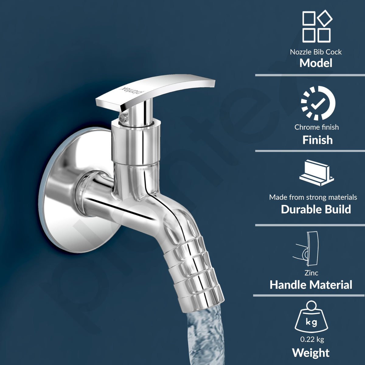 Plantex 3/4in Nozzle Bib Cock Water tap for Washing Machine with Wall Flange and Teflon Tape-(1206-Mirror Chrome Finish)