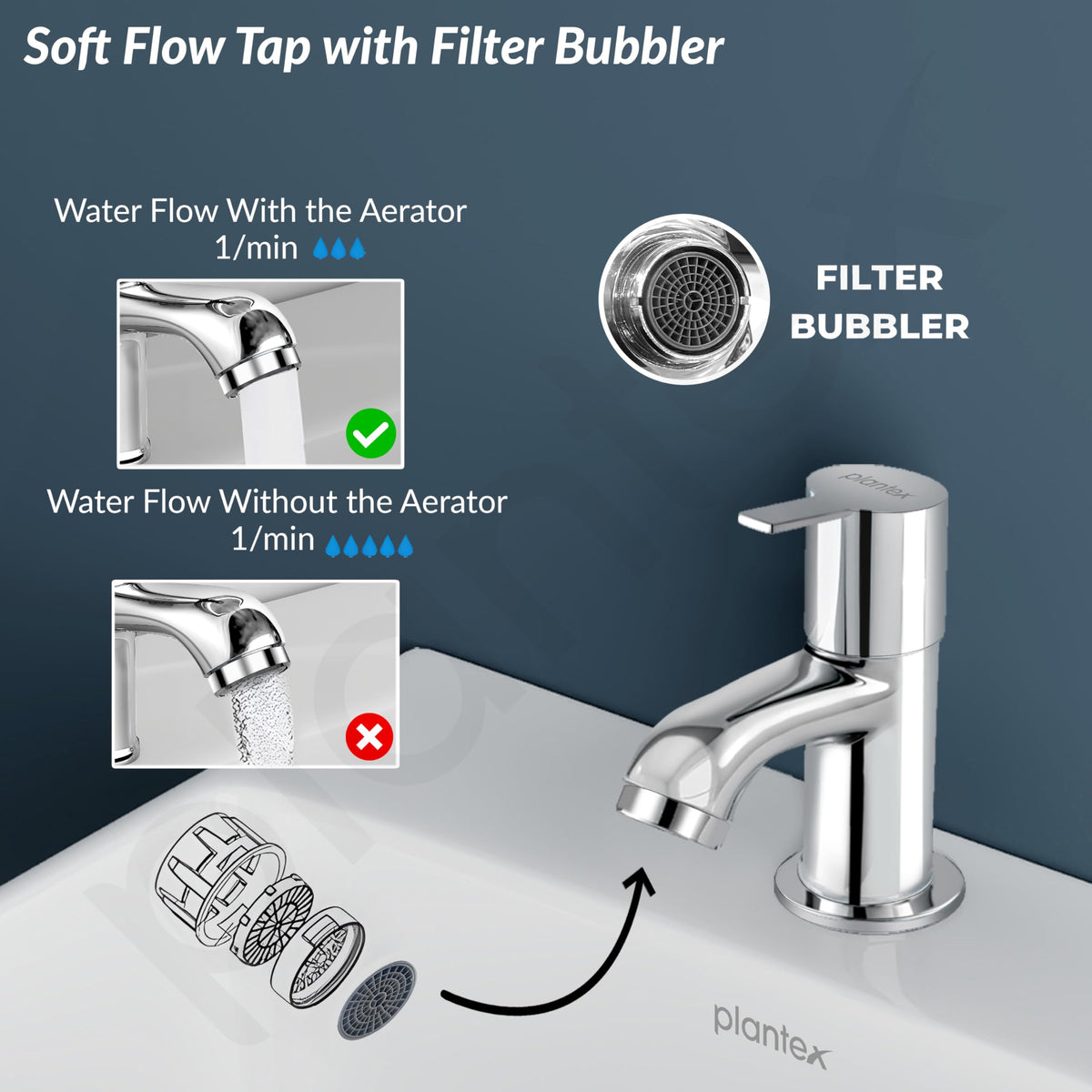 Plantex Ceramic Basin with Stainless Steel Pillar Cock/Wall Hung Basin/Deck Mount Tap/Basin for Bathroom - (Cuba - Combo)-4