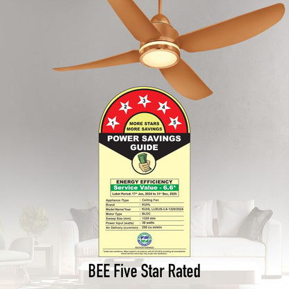KUHL Luxus C4 1320mm Stylish 65% Power Saving BLDC Ceiling Fan with Remote | Night & Down Light | 29W | BEE 5 Star | Low Noise | IoT Operate via Mobile & Alexa |Reverse Mode |Free Installation|Copper