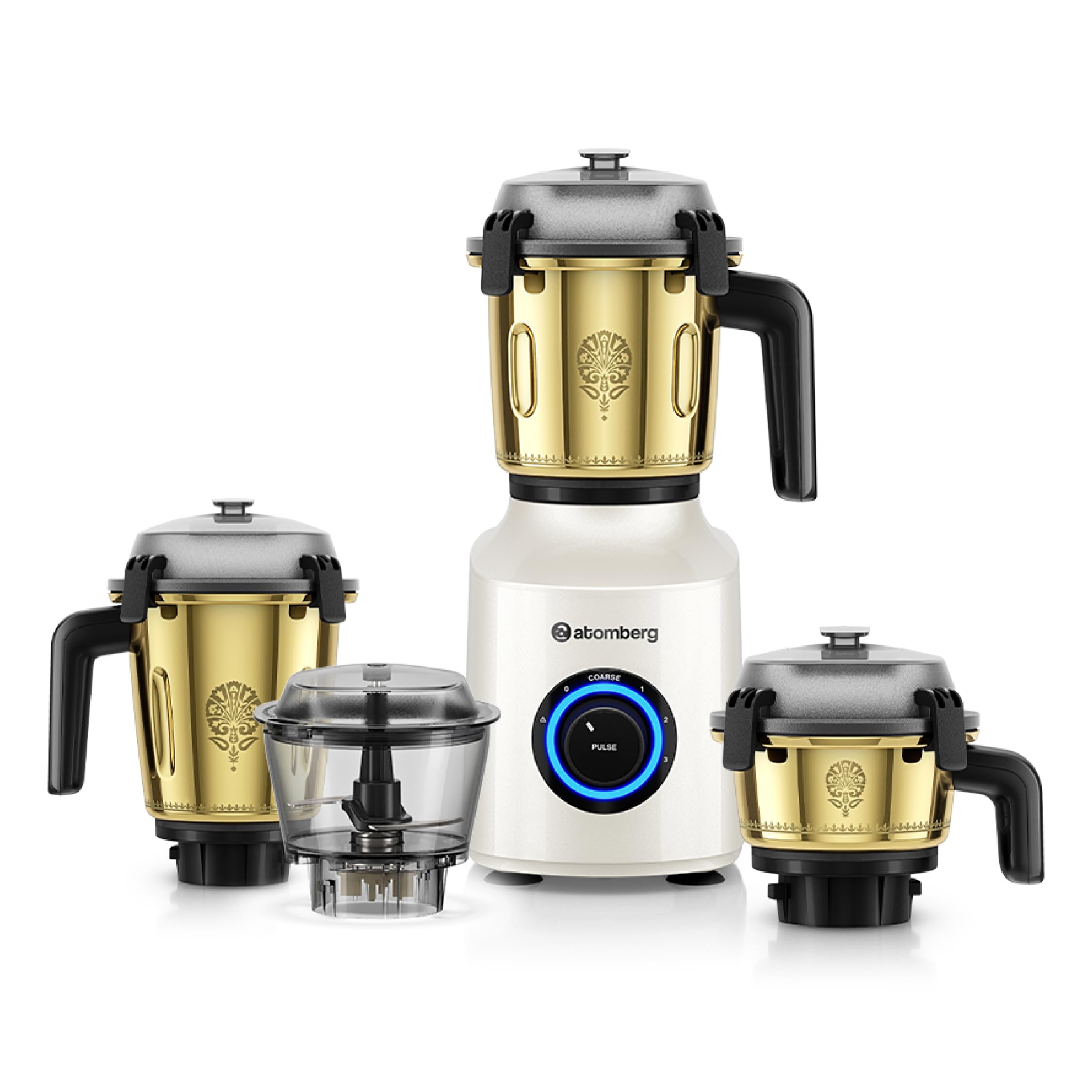 Atomberg Zenova Mixer Grinder | Unique Coarse Mode for Silbatta-like Texture | Intelligent BLDC Motor | Safety Features | 4 Jars including Chopper | Hands-Free Operation (Black)