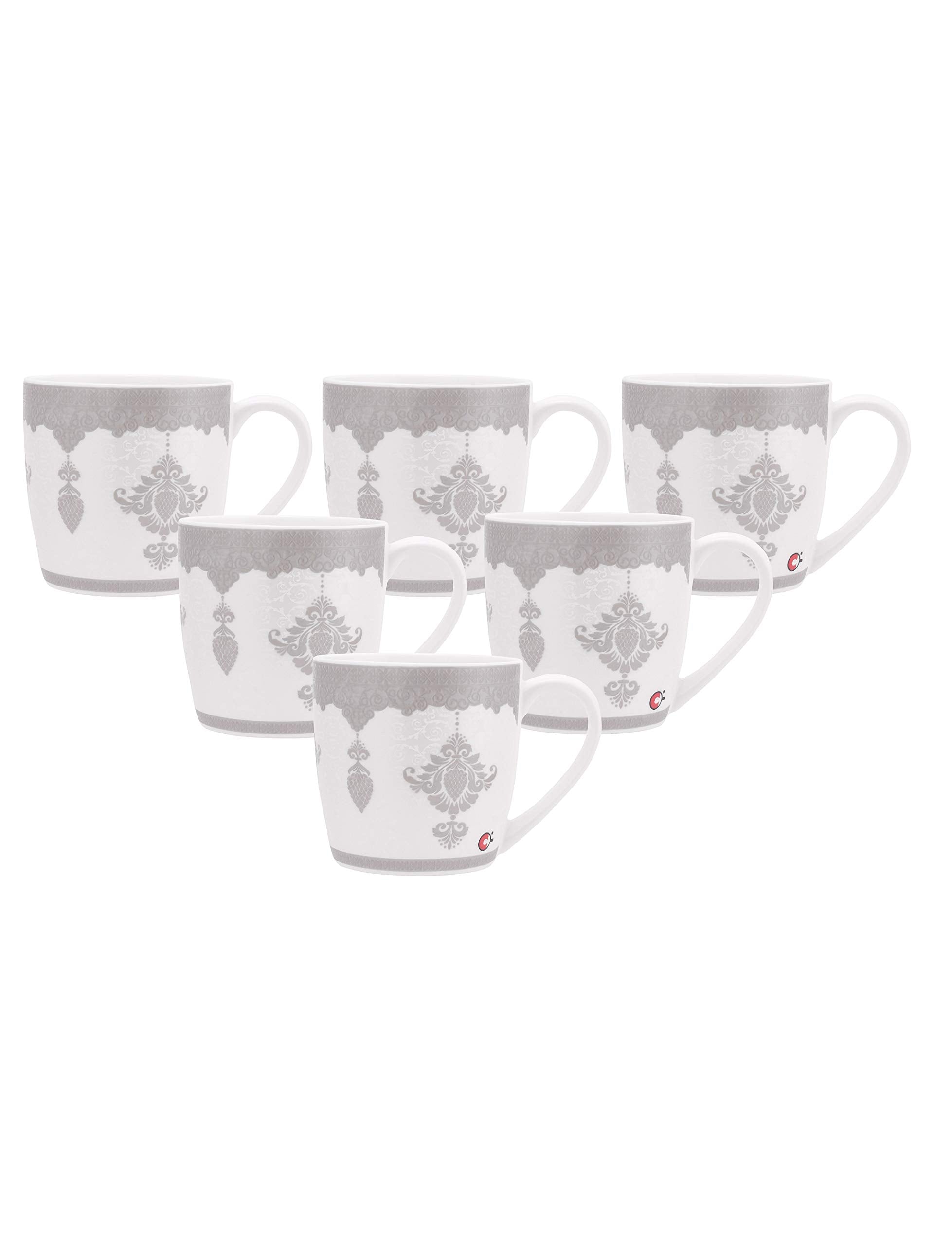 Clay Craft Fine Ceramic Tea/Coffee Cup Set of 6-200 ml Each (Alton Hilton 379), Tea Cup Set of 6, Microwave & Dishwasher Safe, Mugs for Coffee, Cups Set of 6, Mug Set, Gift Set, Ideal for Gifting