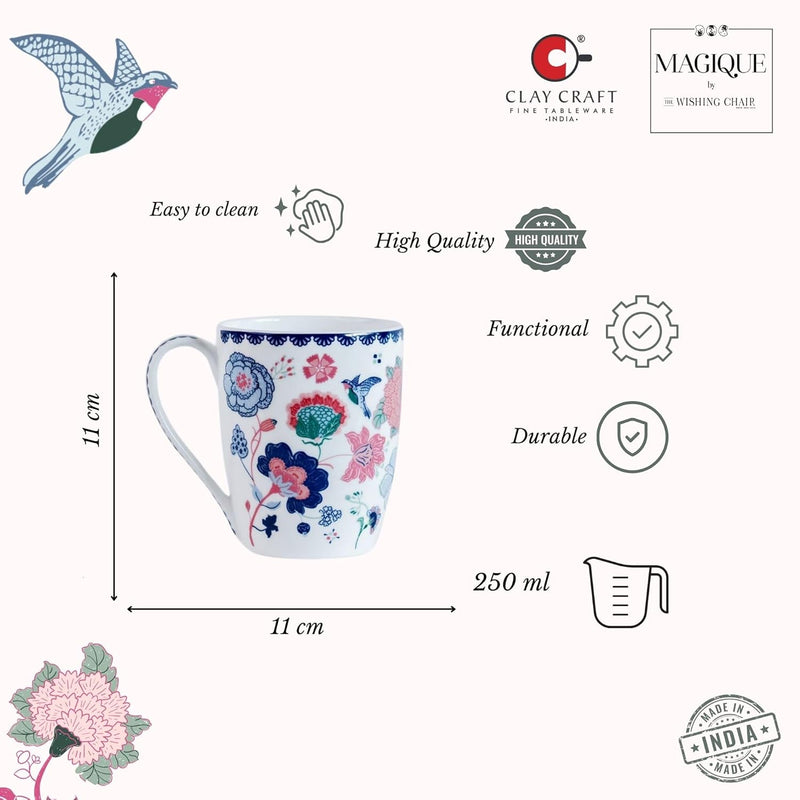Magique by The Wishing Chair x ClayCraft : Forest Jahanara Ceramic Coffee Mug 300ml | Fine China Milk Tea Cup | Elegant Floral Mug for Home Office Gifting | Microwave & Dishwasher Safe