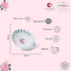 Magique by The Wishing Chair x ClayCraft : Portrait of a Rose Pasta Plates Set of 2 | Ceramic Coupe Plates | Elegant Floral Dinnerware | Ideal Gift for All Occasions | Dishwasher Safe