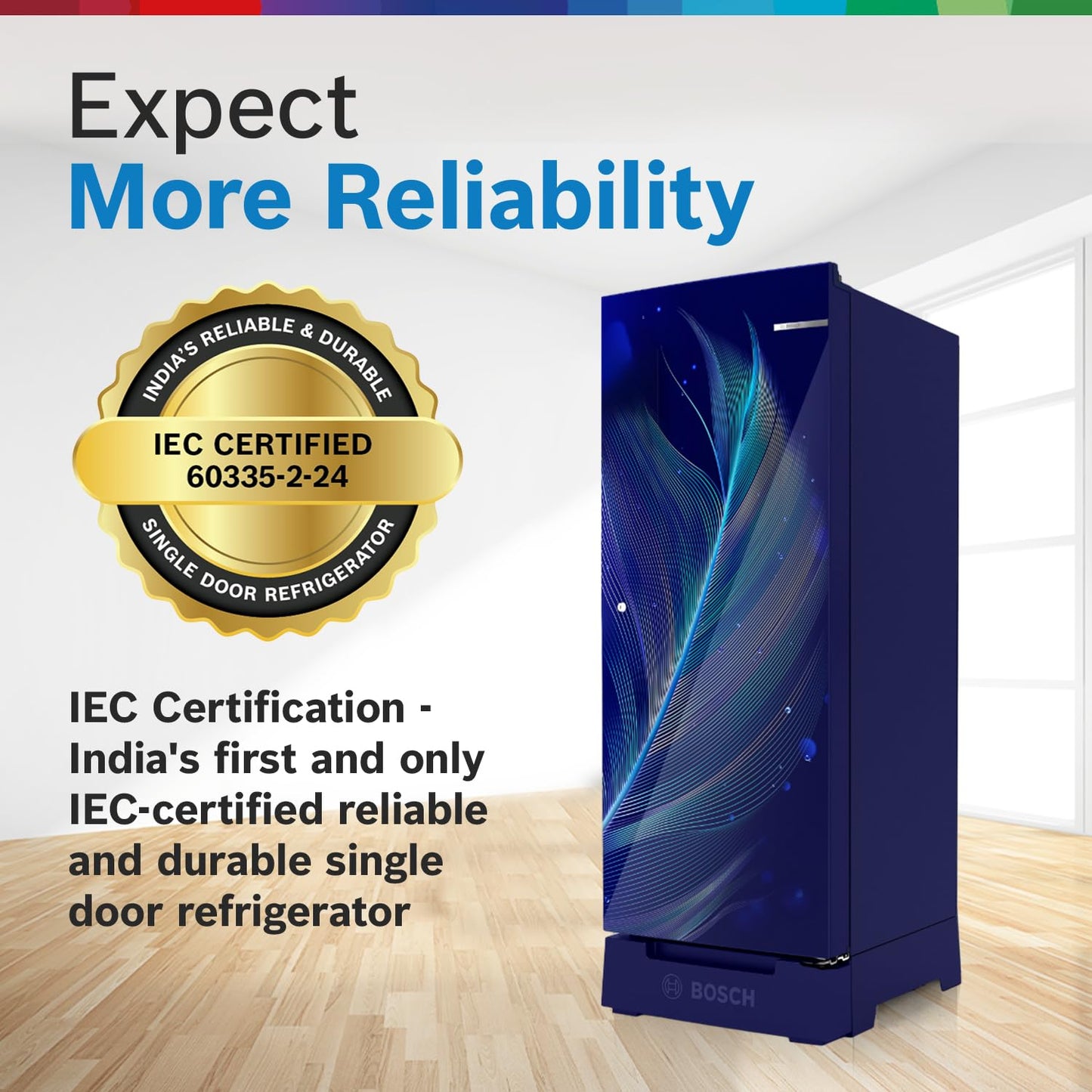 Bosch 187 L, 3 Star, Single Door Refrigerator with Industry's largest base drawer, vegetable box* & Beverage space (CST18B33PI, Feather Blue) 18 Hr Cooling Retention, 2.5x Cooling, inverter compressor