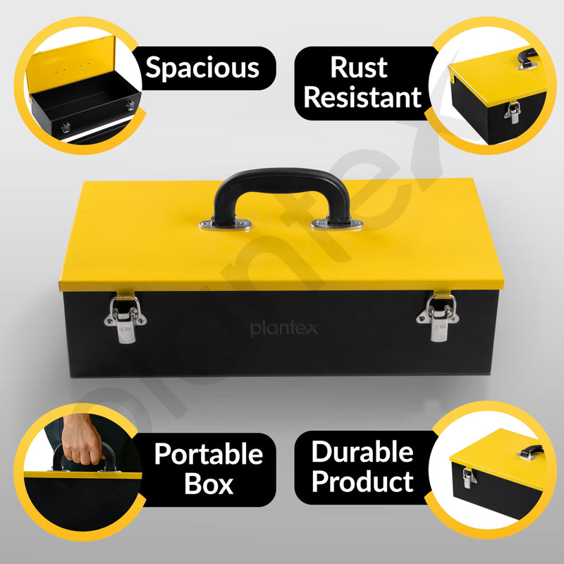 Plantex 16-inch Metal Tool Box/Tool Box for Home/Storage Box With Clear Top Lid & Removable Tray Compartment For Easy & Convenient Storage/Multi-Purpose Compact Tools Box (Yellow & Black)-3