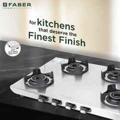 Faber Ember Stainless Steel Cooktop | 4 Brass Burners (Jumbo, 2Medium & Small |Manual Ignition | Diamond-Coated Pan Supp