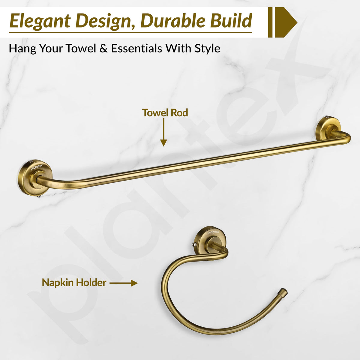 Plantex 304 Grade Stainless Steel Bathroom Accessories Set of 5 - Towel Rod/Hand Napkin Hanger for Wash Basin/Soap Case/Toothbrush Holder/Robe Hook - Daizy (Brass Antique)-6