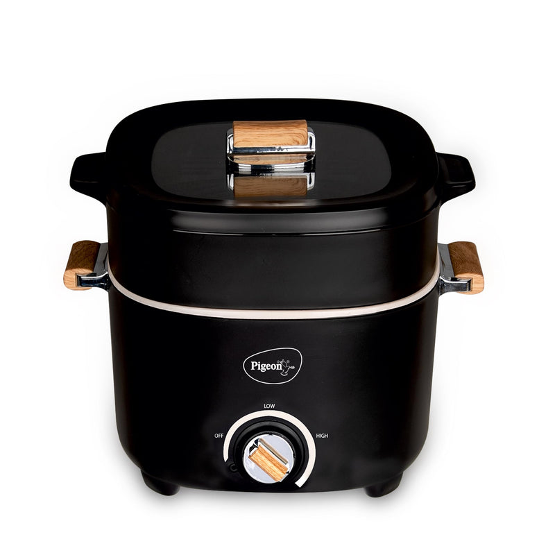 Pigeon By Stovekraft Swift Multi-Cook Kettle 1.5L, Egg Rack - Black | Double Layered | Food Grade Stainless Steel Inner Wall | Glass Lid | Auto Shut-Off, 600 Watts
