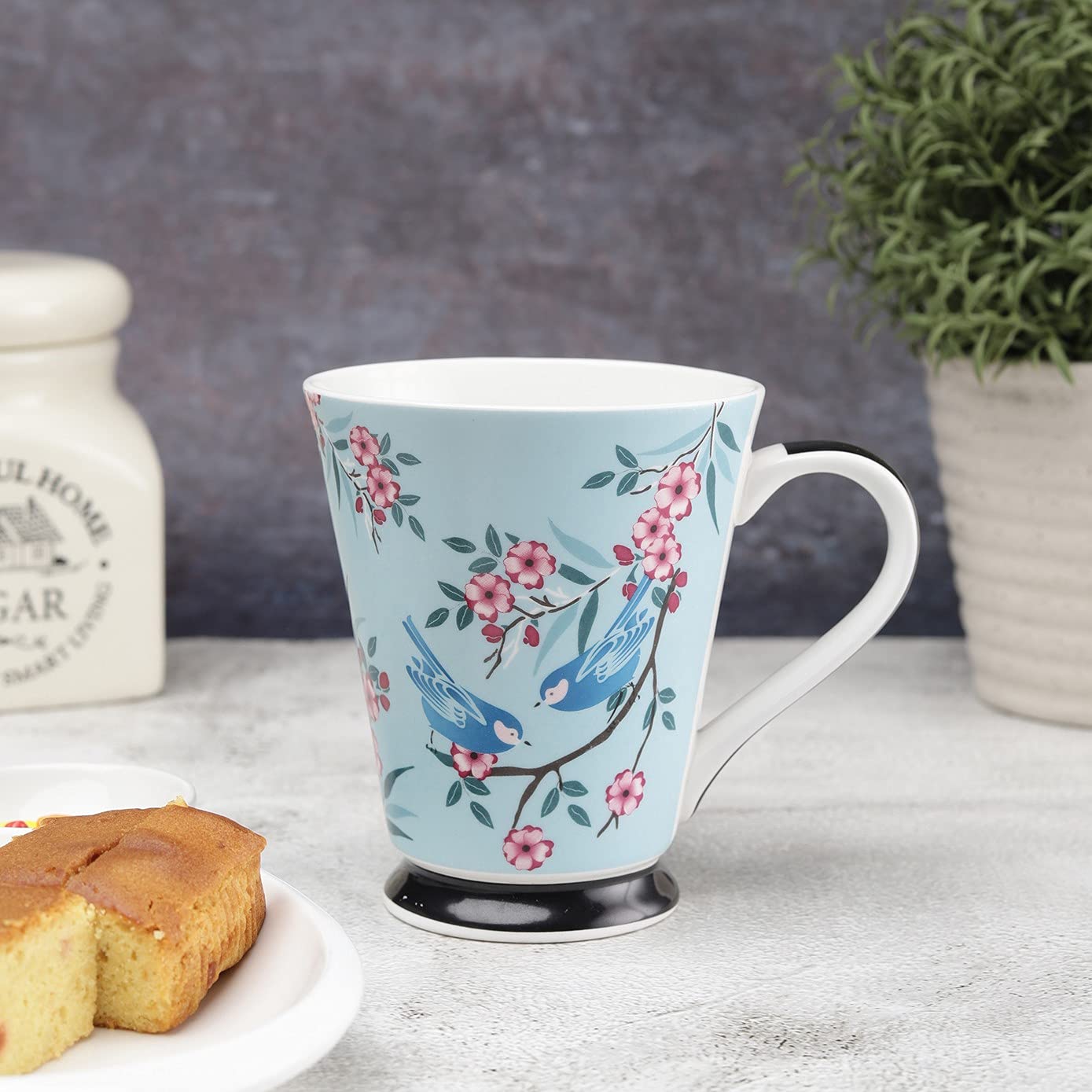 Clay Craft Bute Series Printed Design Ceramic Mug (Blue, Medium, 330ml, CC MM1 BUTE BU408)