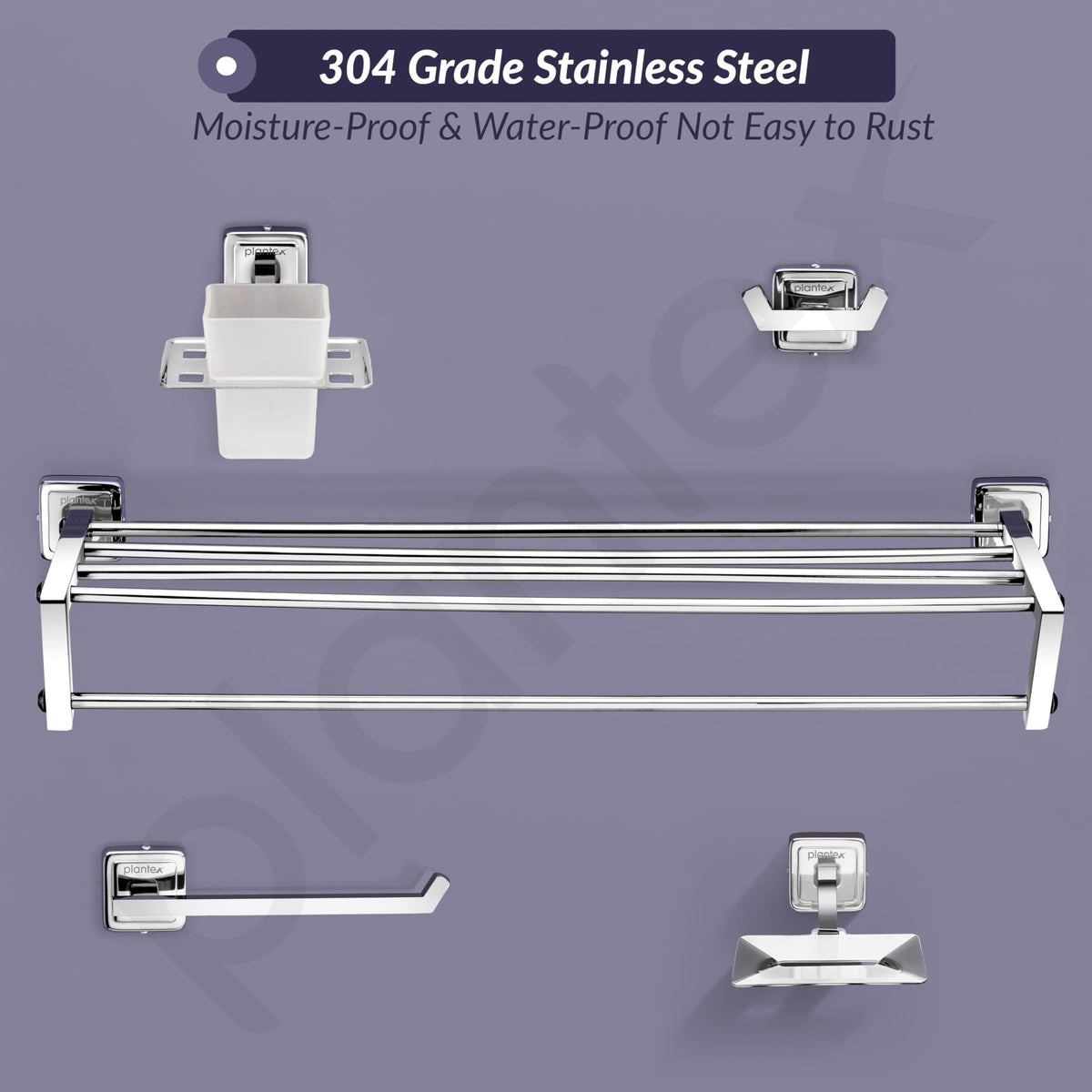 Plantex Decan 304 Grade Stainless Steel Towel Rack for Bathroom/Soap Holder/Napkin Ring/Tumbler Holder/Robe Hook/Bathroom Accessories - Chrome-4