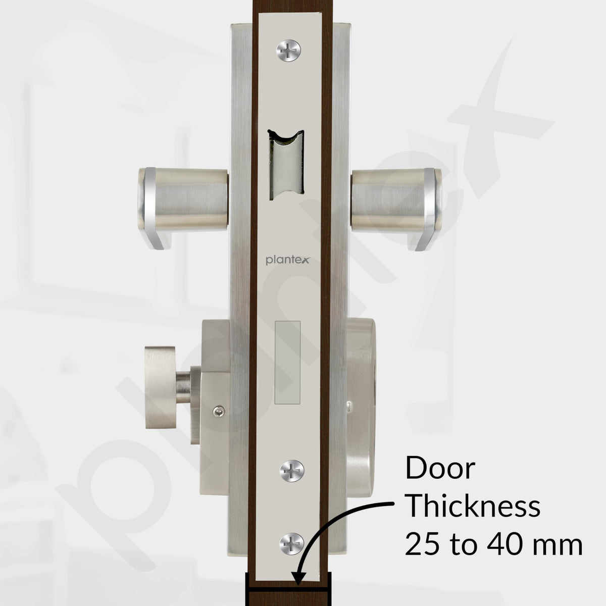 Plantex Heavy-Duty Door Lock Set - Main Door Lock Handle Set/Mortise Lock with 3 Keys, Brass Lock Body & Cylinder (8125 - Steel Satin & Chrome)-5