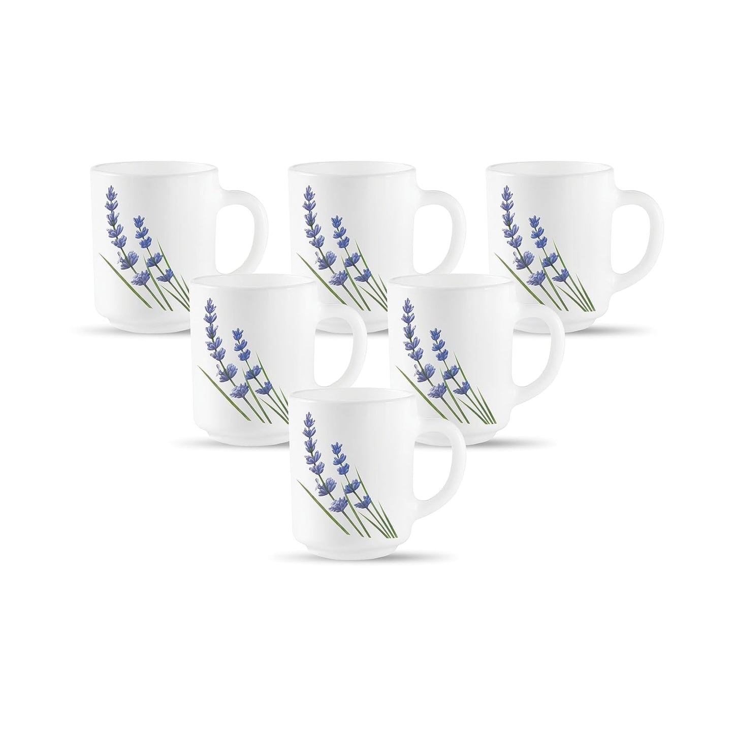La Opala, Novo Collection Opal Glass Crockery | Coffee Mug Grace Medium, Set of 6 | English Lavender, 250 ml | for Tea & Coffee | Microwave Safe | 100% Vegetarian | Extra Strong | Super Light & White