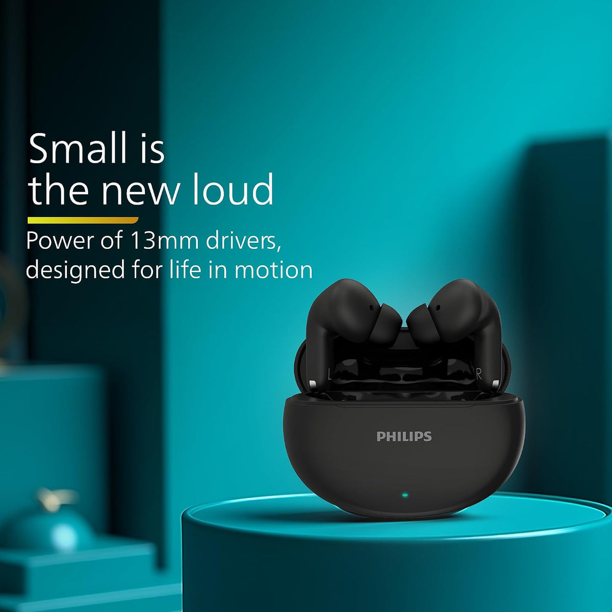 Philips TAT1269 True Wireless in-Ear Earbuds with Mic, 13mm Drivers, Bluetooth 5.4, 40H Playtime, IPX5 (TAT1269BK/94)