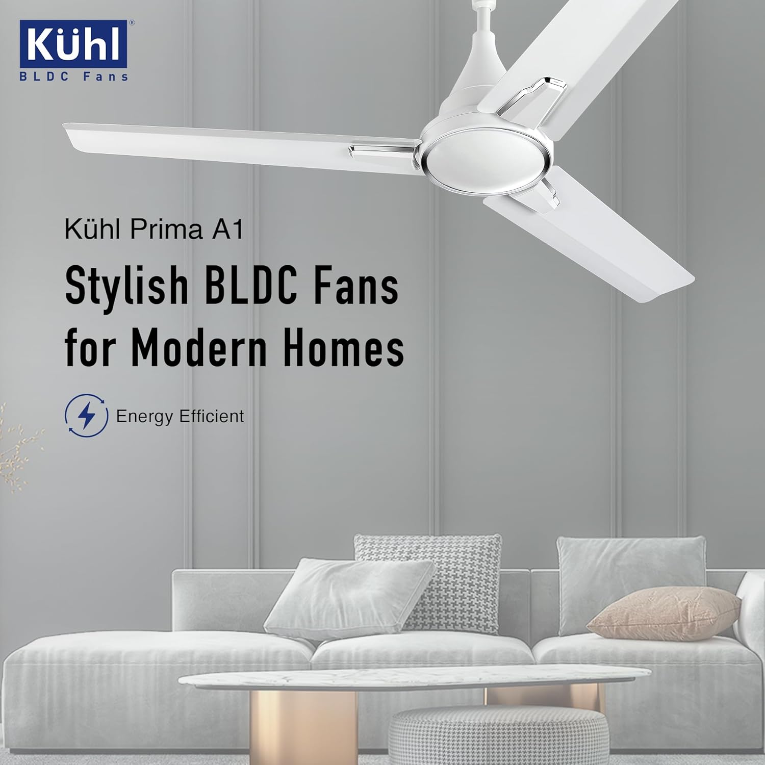 KUHL Prima A1 1200mm Decorative Power Saving BLDC Ceiling Fan with Remote | 29W | Saves upto 65% Electricity | 5 Star | High Air Flow | Stylish Design | White