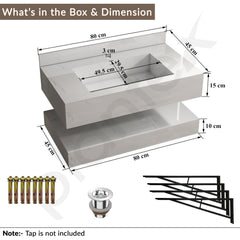 Plantex Floating Vanity for Bathroom/Slab Tile Vanity/Wall Mount Basin with Cabinet/Washbasin Cabinet - 32 x 18 inch (ED-07-Marble Finish)-3