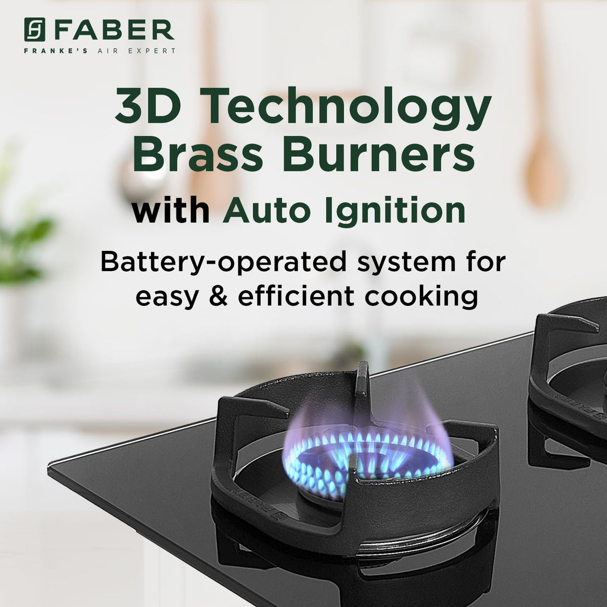 Faber 3 Burner 80cm Eros Hob |Auto-Ignition|Metal Knobs| Cast Iron Pan Support |Hob/Cooktop Hybrid| Black Glass Finish |
