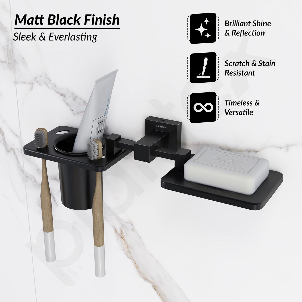Plantex 304 Grade Stainless Steel 2in1 Soap Dish with Tooth Brush Holder/Soap Stand/Tumbler Holder/Bathroom Accessories - Wall Mount (Matt Black)-5