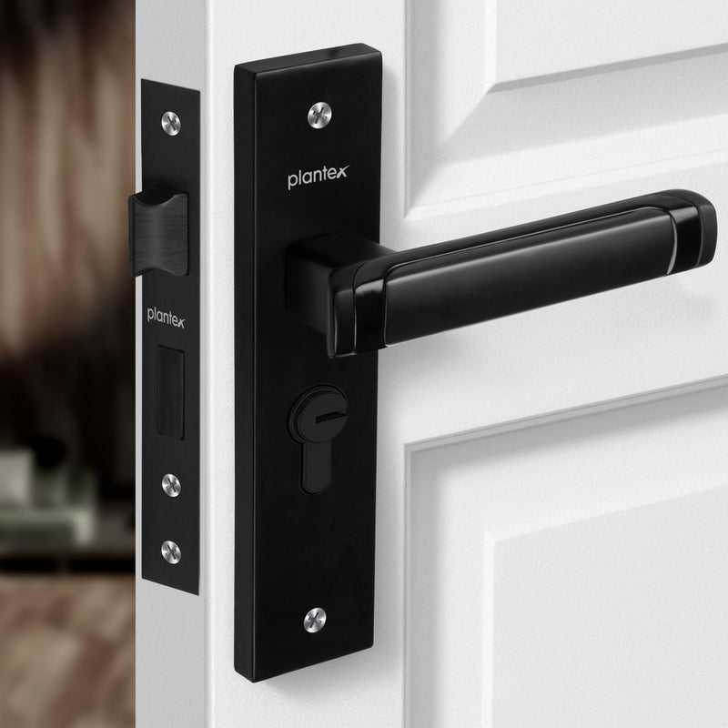 Plantex Heavy-Duty Door Lock Set - Main Door Lock Handle Set/Mortise Lock with 3 Keys, Brass Lock Body & Cylinder (8127 - Z Black & DC Black)-1