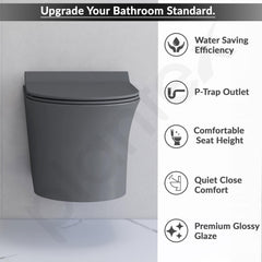 Plantex Ceramic Bathroom Commode and Wash Basin/Rimless Washdown Wall Hung Western Toilet/Bathroom Wash Basin/P Trap Commode - Smoke-2