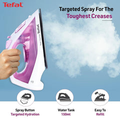 Tefal Pink Steam Essential Iron | 1200 Watts Lightweight Steam Iron with Non-Stick Soleplate | Continuous Steam Boost | Vertical Steaming | No.1 Ironing Brand in Europe | 2-Year Warranty