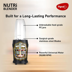 Pigeon by Stovekraft Nutri Blender | Grinder Juicer Blender Smoothie Maker All-in-1 Machine | 600 Watt | 2 Jars- Multius