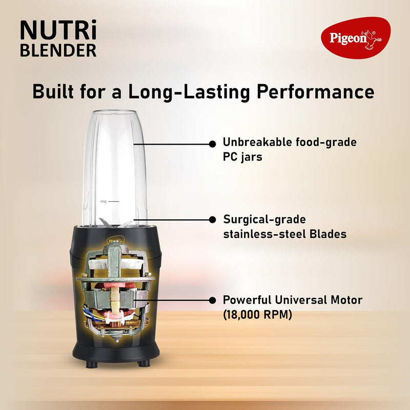 Pigeon by Stovekraft Nutri Blender | Grinder Juicer Blender Smoothie Maker All-in-1 Machine | 600 Watt | 2 Jars- Multius