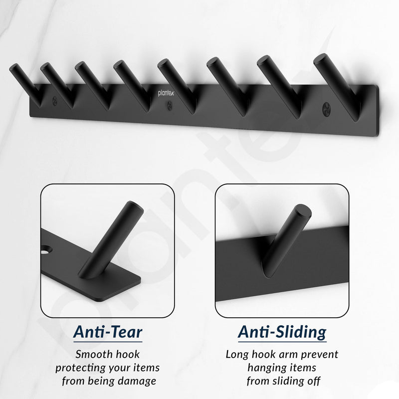 Plantex Wall Hooks for Hanging Cloth/Stainless Steel Towel Hangers/Bathroom Robe Hooks/Door Hangers/Round Wall Hook/Hook Rail for Hanging Keys - 8 Hooks (Pack of 1, Z-Black)-5