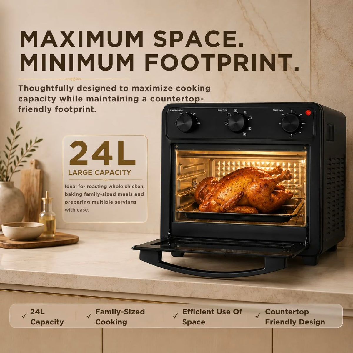 Faber AirOven 24L 1500W| View Window | Bake Tray, Tray Handle & Crumb Tray| Dishwasher safe removable parts | 5 Preset A