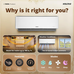 Voltas 1.5 ton 5 Star, New star rated, Inverter Split AC (Copper, Convertible 6-in-1 Cooling Modes, Auto Clean, Sleep Mode with Hidden Display, Memory Restart (185INV VENUS LUXE, White)