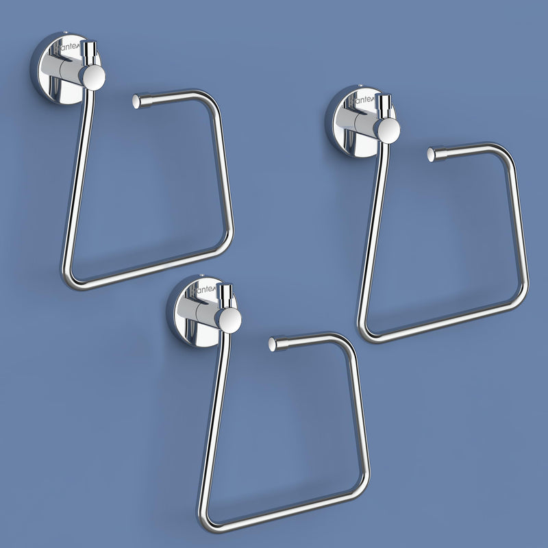 Plantex Stainless Steel Towel Ring for Bathroom/Napkin-Towel Hanger/Wash Basin/Bathroom Accessories - (Chrome-Rectangle) - Pack of 3-1