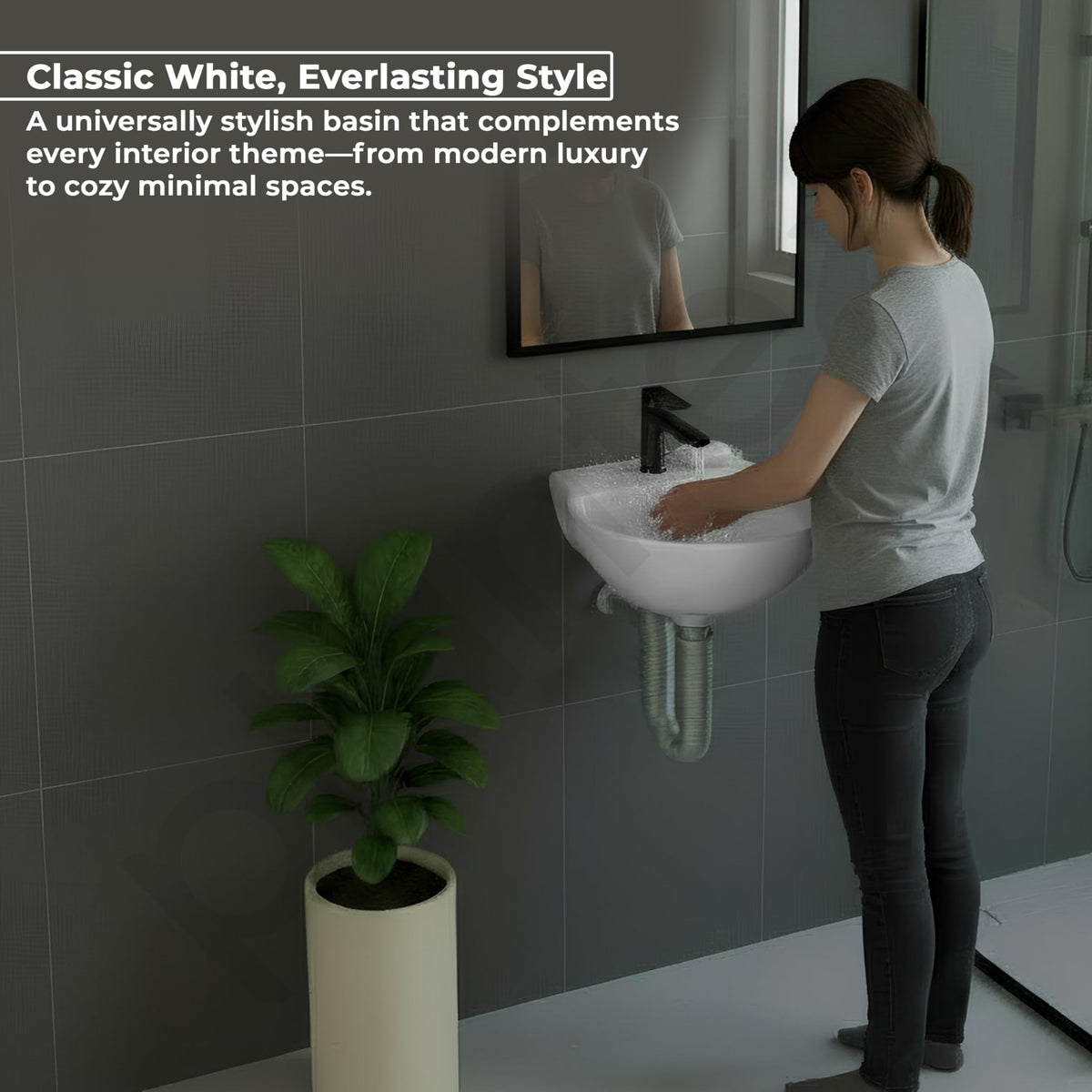 Plantex Ceramic Wash Basin/Basin for Bathroom/Washbasin with 10 Years Glaze Warranty by Plantex/Bathroom Sink for Hotel, Living Room (Glossy White/Rosy - 12 x 12.5 x 5 Inch)-4