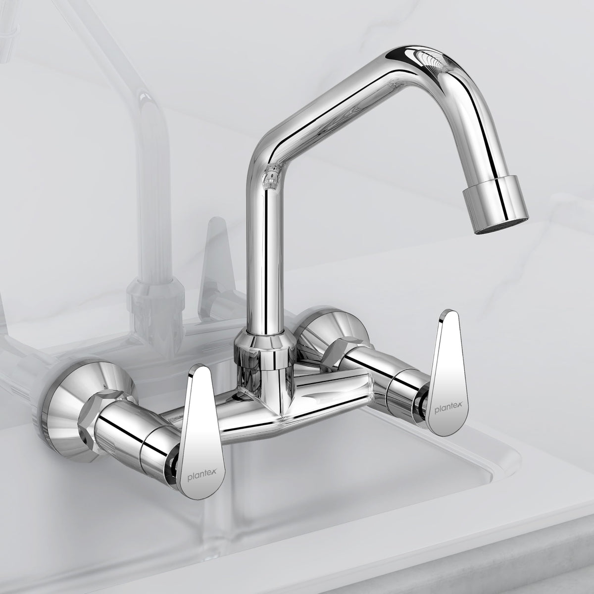 Plantex Pure Brass Sink Mixer Tap Hot and Cold/Kitchen Sink Tap/Water Mixer Tap for Kitchen Sink with Brass Wall Flange and Teflon Tape- 7 Year Warranty by Plantex (LEA-714 -Chrome)-1