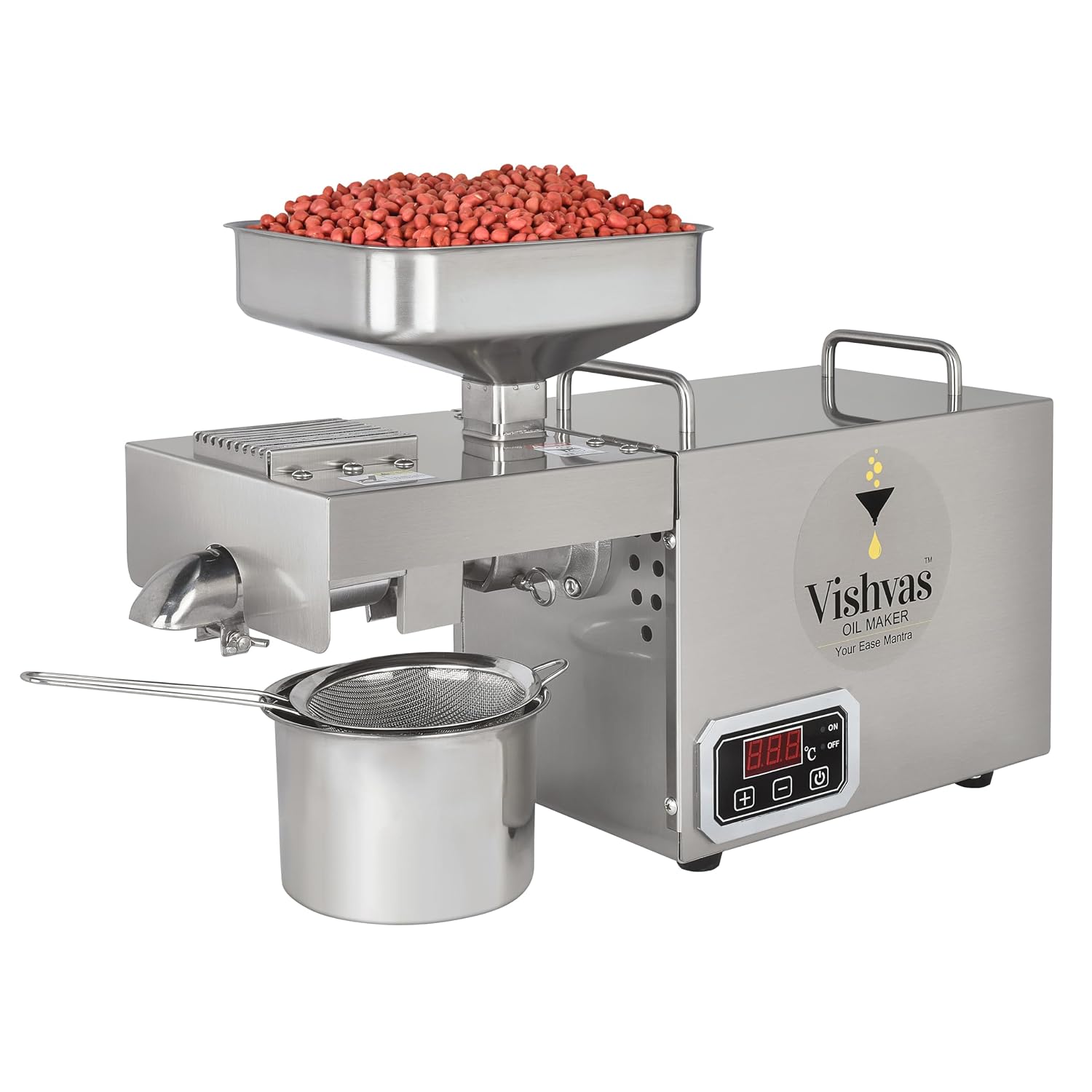 Vishvas 600W Cold Press Oil Maker Machine For Home Use Digital Control | Extracts Peanut, Groundnut & Multi-Seed Oil, Stainless Steel Body, Digital Temperature Controller, 1 Year Warranty (VI-582TC)