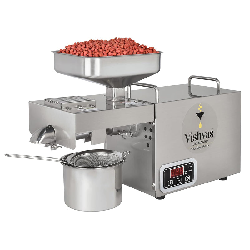 Vishvas 600W Cold Press Oil Maker Machine For Home Use Digital Control | Extracts Peanut, Groundnut & Multi-Seed Oil, Stainless Steel Body, Digital Temperature Controller, 1 Year Warranty (VI-582TC)