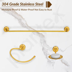 Plantex 304 Grade Stainless Steel Bathroom Accessories Set of 3 - Towel Hanger/Napking Holder/Dual Soap Holder for Bathroom - Daizy (Golden)-4