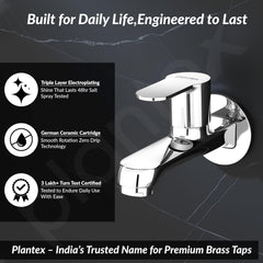 Plantex Pure Brass Bib Cock Water Tap for Bathroom with Water Saving Aerator/Wall Mount Tap for Wash Basin with Teflon Tape & Wall Flange (Chrome)-4