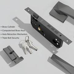 Plantex Door Lock for Home/Main Door Lock Set with 3 Years Warranty/Mortise Lock with Brass Lock Body & Cylinder with 3 Brass Key - (7129, Grey)-4