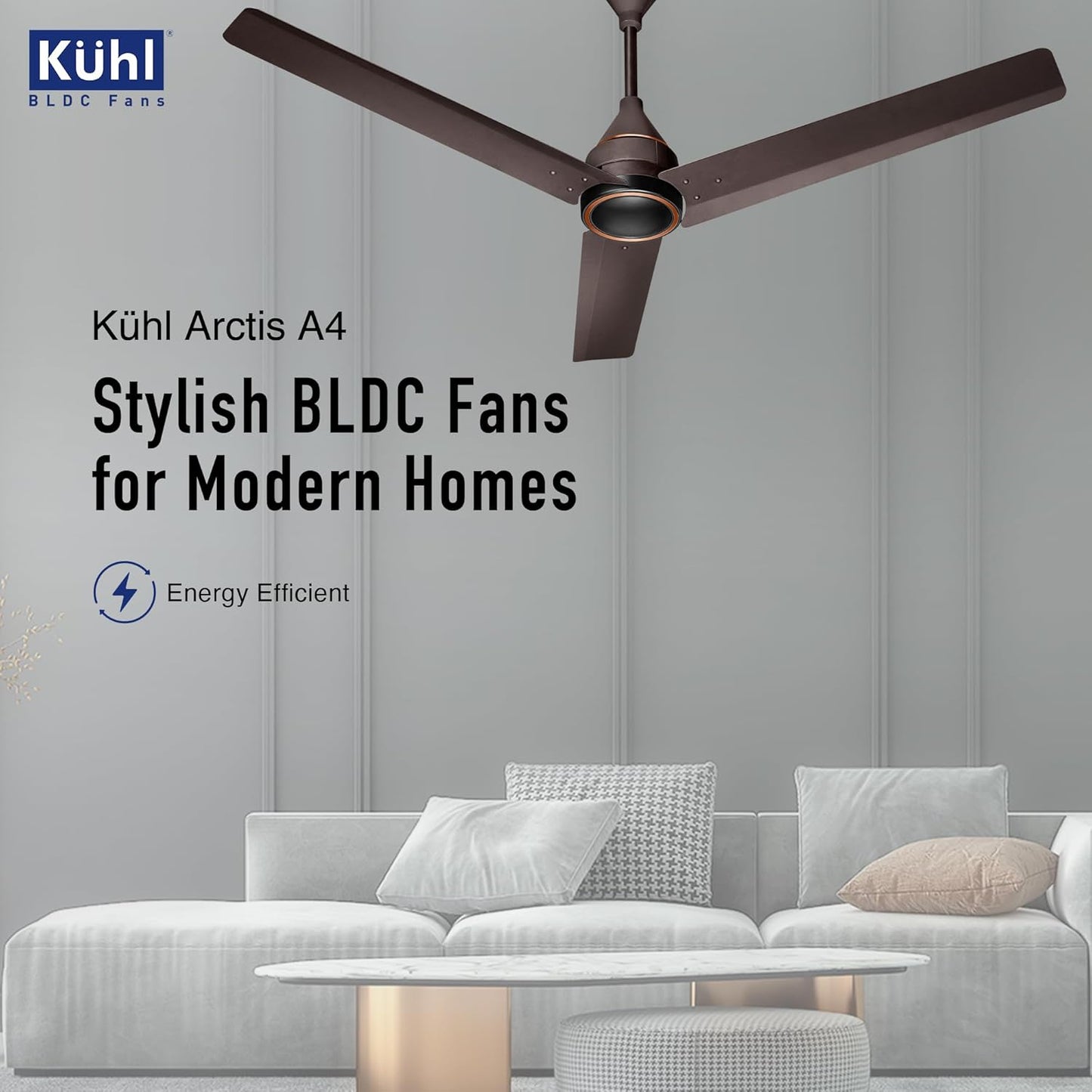 KUHL Arctis A4 1200 mm BLDC 65% Power Saving BLDC Ceiling Fan With Remote | BEE 5 Star Rated & ISI Marked | High Air Flow | 5 Year Warranty on Motor | Espresso Dual
