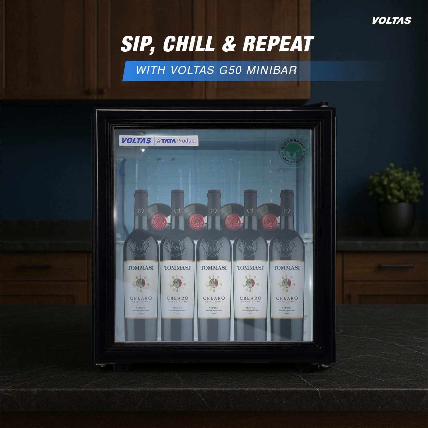 Voltas 50 Litres, Counter Top Glass Door Mini Bar/Visi Cooler, With Antibacterial Gasket (VC GT 50, Black)