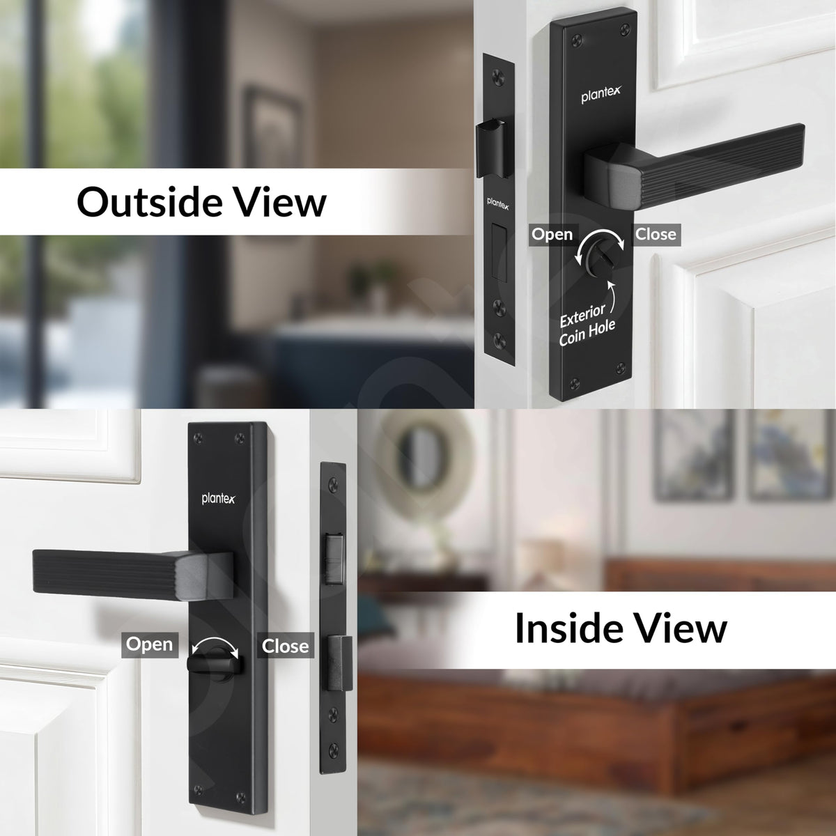 Plantex Stainless Steel Door Lock Bathroom Door Lock/Mortise 8inch Keyless Plate Handle Set for Home/Bathroom/Store Room/Balcony/Office - Pack of 1 (DTM-661, Z-Black)-5