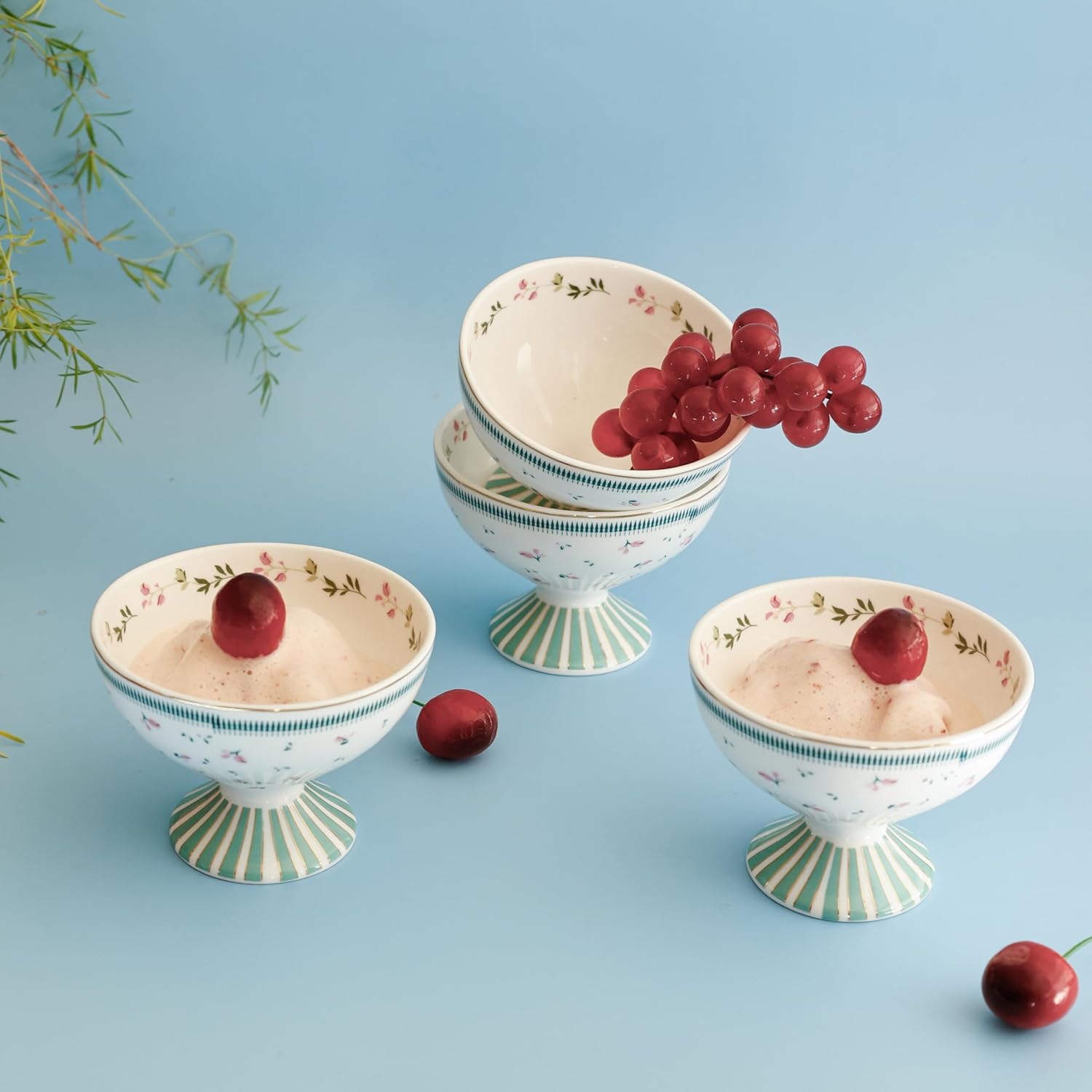 Magique by The Wishing Chair x ClayCraft : Portrait of a Rose Dessert Cups Set of 4 | 160 ml Ceramic Ice Cream Bowls | Elegant Floral Cups for Ice Cream, Sorbet & Gelato | Dishwasher Safe
