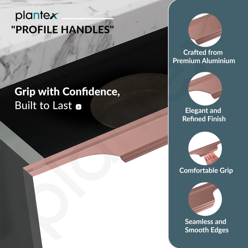 Plantex Profile Handle for Kitchen Cabinet/14 Inch Aluminium Drawer Profile Handle/Wardrobe Pull Handle for Home/Office/Hotel - Pack of 3 (Rose Gold) (Model APS-PF-1003)-2