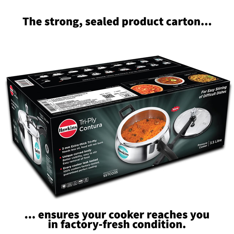Hawkins 3.5 Litre Triply Contura Pressure Cooker, Triply Stainless Steel Induction & Contura shaped Cooker, Silver (SSTCO35)