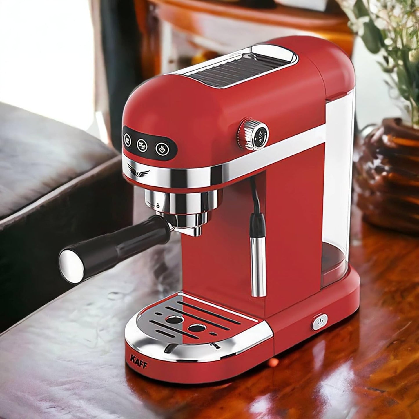 KAFF Fontana 1350 Watts Espresso Coffee Maker, 19 Bar High Pressure Pump, Steam Espresso Coffee, Detachable Frothing Nozzle Coffee Machine For Home (Red)