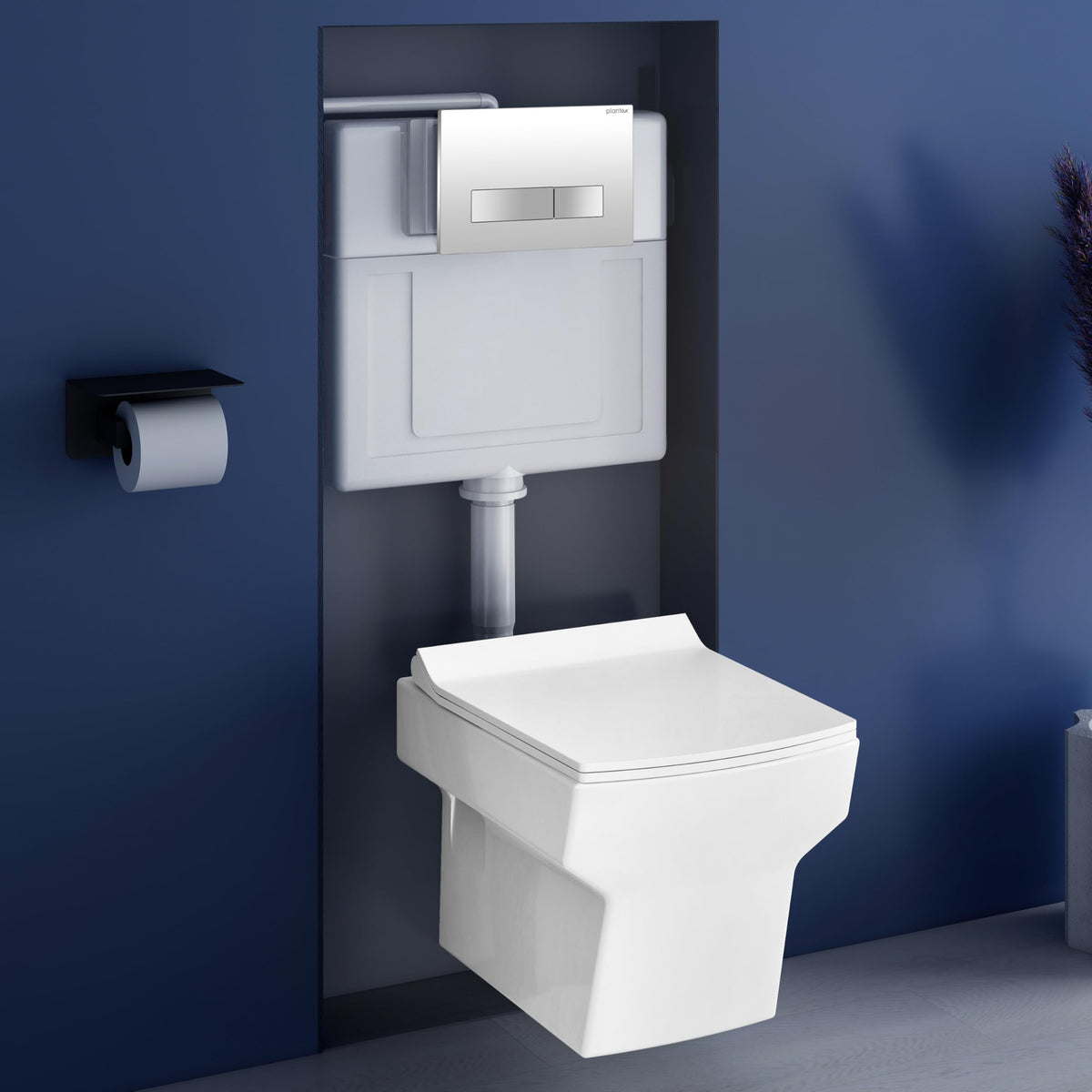 Plantex Ceramic Commode with Conceal Flush Tank/Wall Hung Commode with Dual Flush Tank with accessories/Square Toilet with Soft Closing Toilet Seat – (White)-1