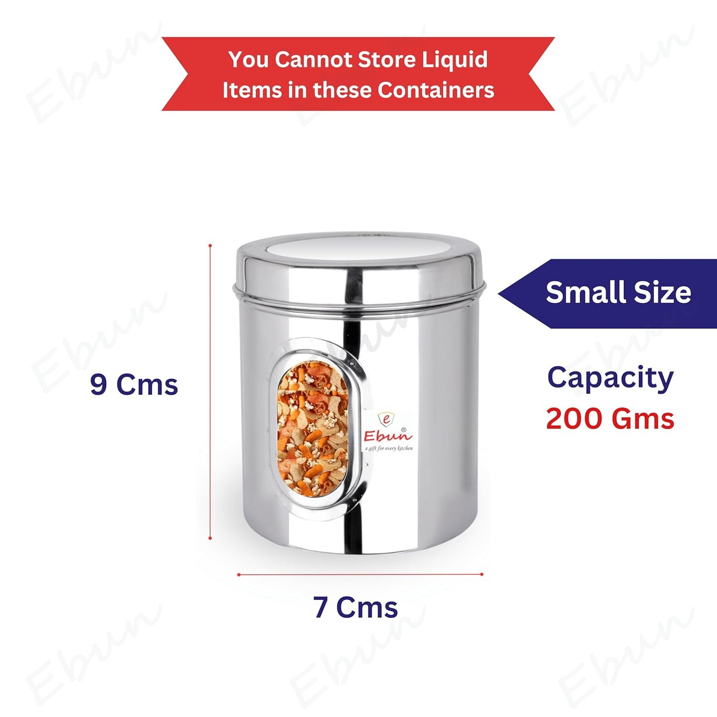 Ebun Stainless Steel See Through Small Containers | Small Containers with Capacity 200 Grams | Pack of 6 Pcs Combo, Silver