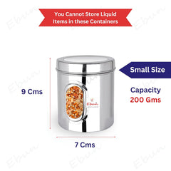 Ebun Stainless Steel See Through Small Containers | Small Containers with Capacity 200 Grams | Pack of 6 Pcs Combo, Silver