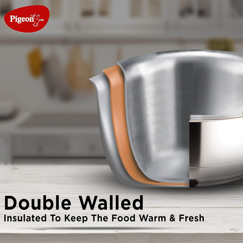 Pigeon Stainless Steel Serving Gravy Pot/Casserole 2700 ml Double Insulated Wall with Glass Lid to Your Food Warm for Lo
